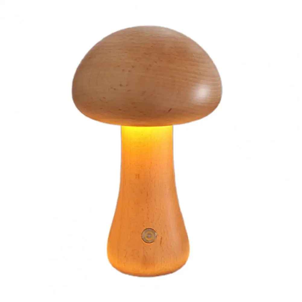 

Wood Bedside Lamp Dimmable Mushroom Lamp Portable Led Bedside Light with Usb Charging Wireless Wooden Table Light for Desktop