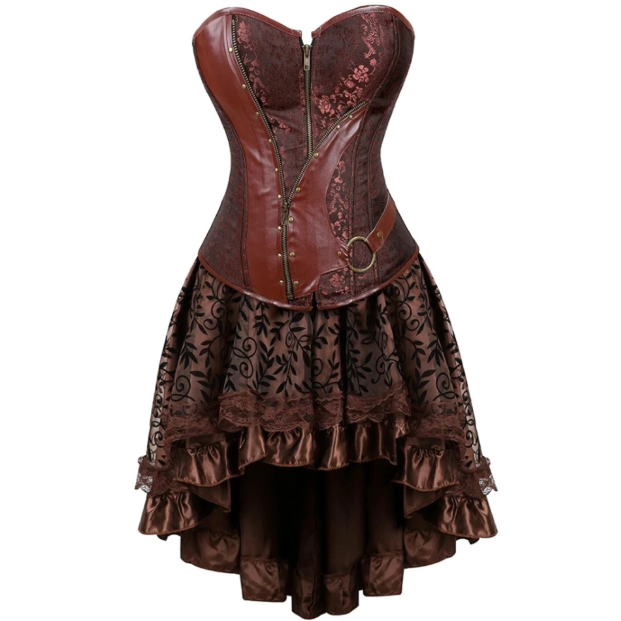 Corset Dress Bustiers Skirt 2 Piece Leather Steampunk Pirate Lingerie Corsetto Exotic Sexy Costume Burlesque Plus Size Brown
Corset Dress Bustiers Skirt 2 Piece Leather Steampunk Pirate Lingerie Corsetto Exotic Sexy Costume Burlesque Plus Size Brown