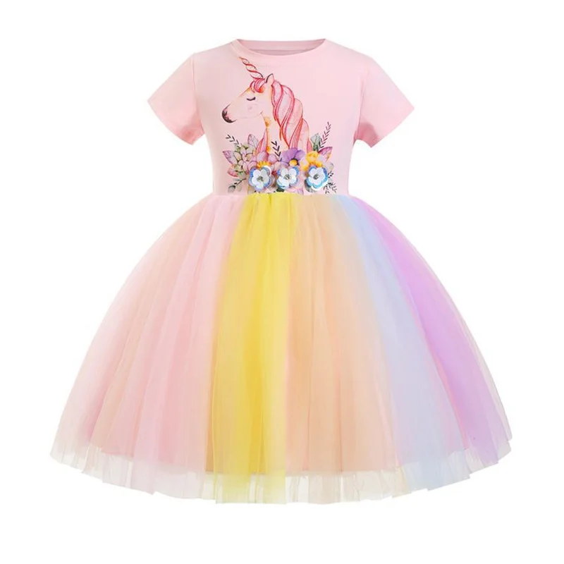 2022 Summer Girls Dress Cartoon Unicorn Summer 3-10T Children Short Sleeve Dress Rainbow Mesh Princess Dress Sweet Girls Skirt
2022 Summer Girls Dress Cartoon Unicorn Summer 3-10T Children Short Sleeve Dress Rainbow Mesh Princess Dress Sweet Girls Skirt