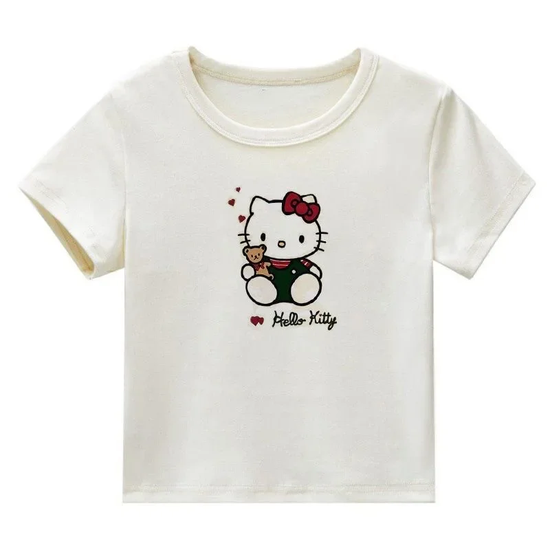 

Hello Kitty Cotton Positive Shoulder Tee Women's Spice Girls Slim Top Y2k T-Shirt Summer Loose Casual Short Sleeve