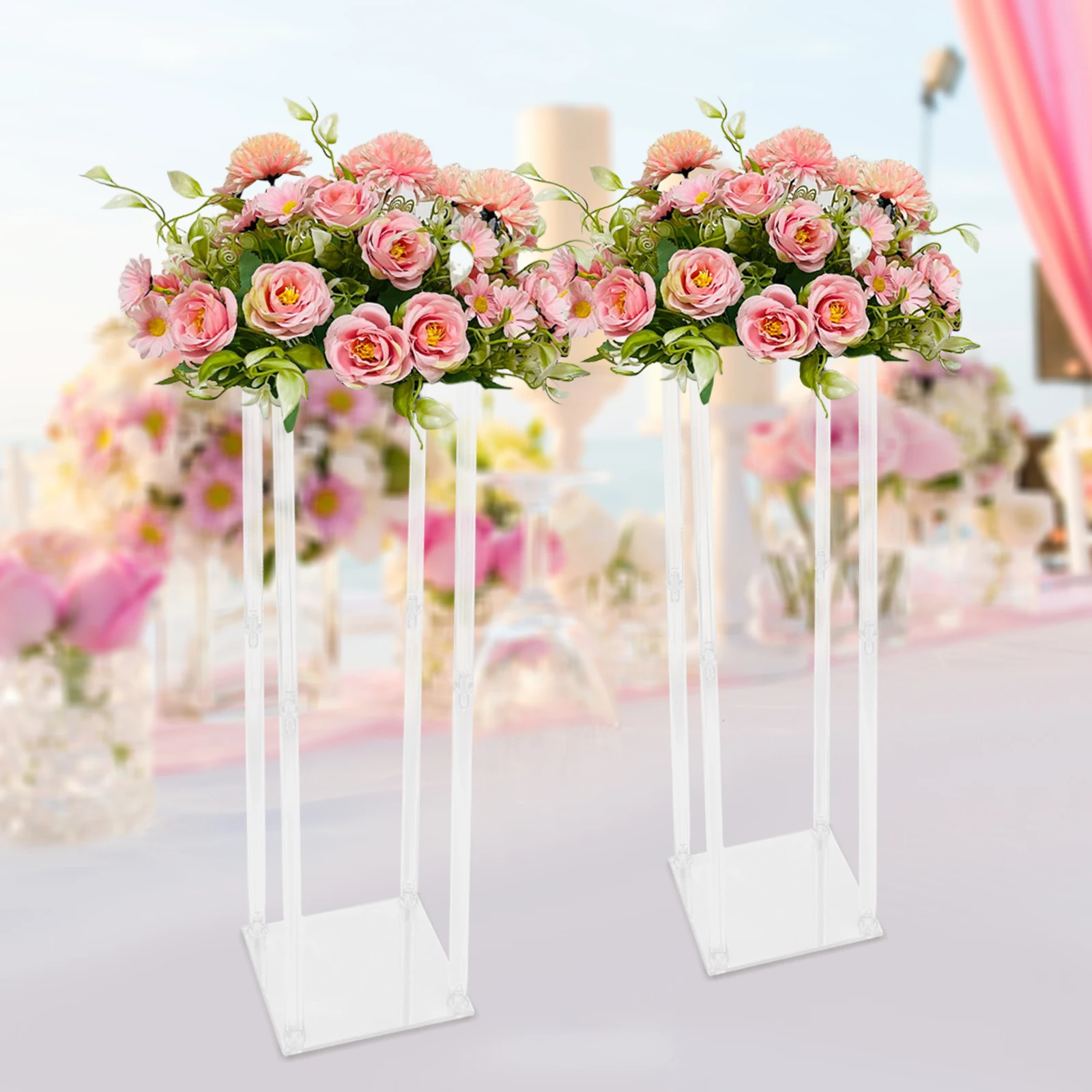 

Flower Stand 2pcs Decorative Vase Column Acrylic Display Background Rack 31.49inch for Wedding Party Annversary Festival