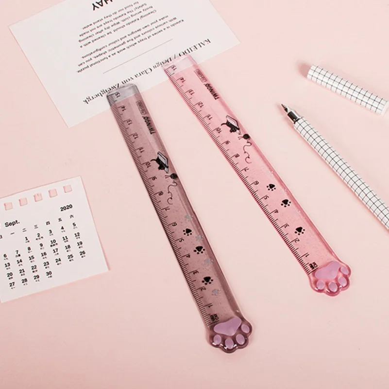 

1pc Pink Transparent Cat Claw Ruler Student Drawing Measurement Stationery Ruler Cartoon Kawaii Stationery Plastic Ruler 15cm