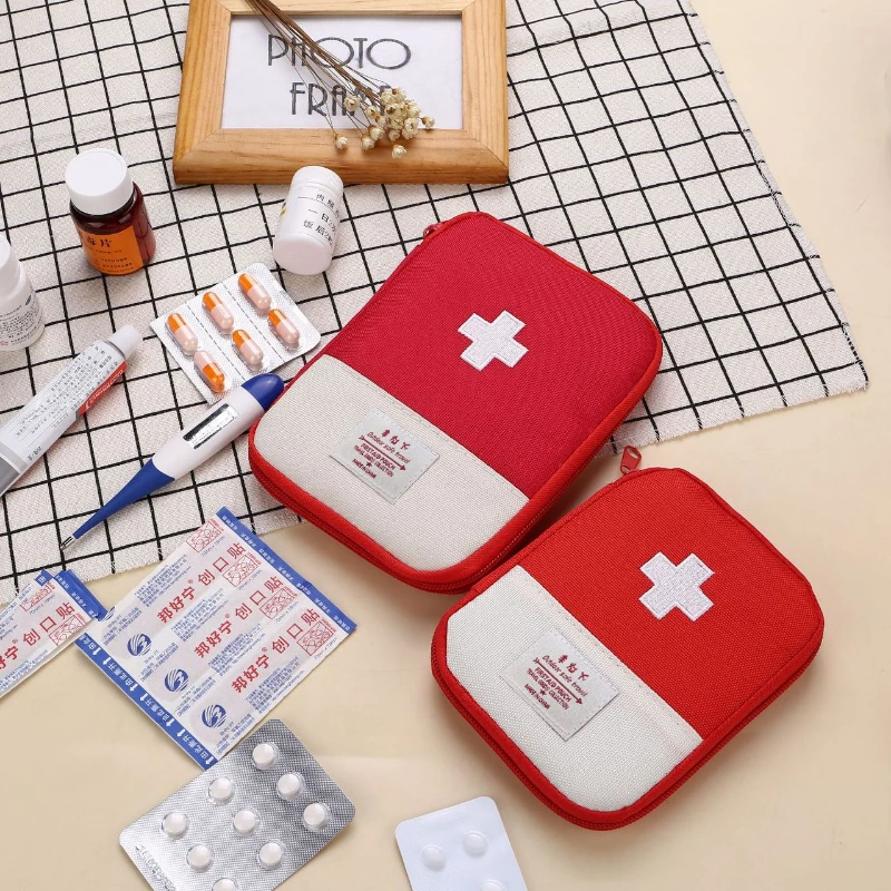

Red White Cross Medicine Storage Bag Outdoor Survival Camping Portable First Aid Kit Bandage Pill Capsule Ointment Storage Bag