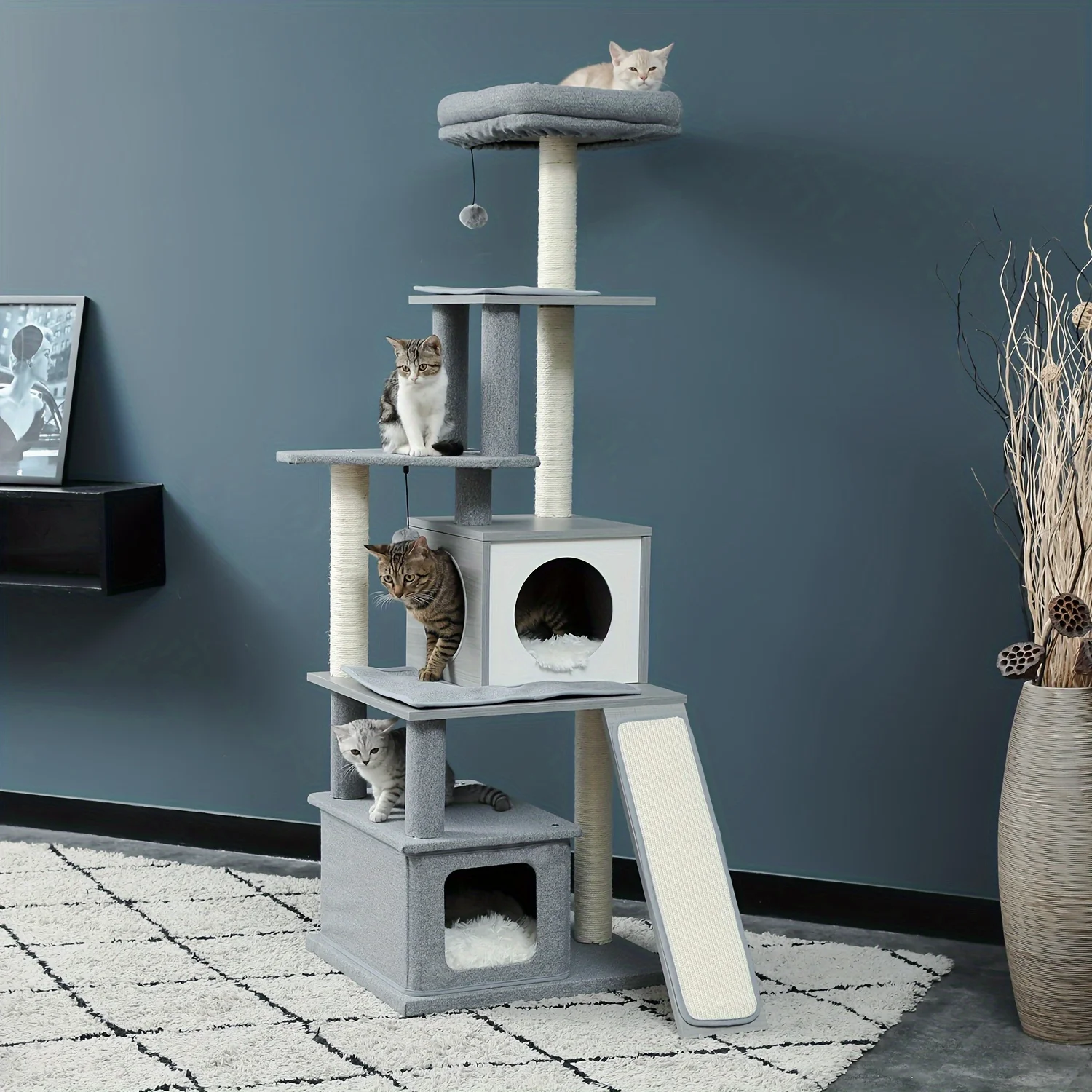 Modern Wood Cat Tree, Cats Multi Floor Large Play Tower Sisal Scratching Post, Kitten Furniture Activity Centre With Condo Playh
Modern Wood Cat Tree, Cats Multi Floor Large Play Tower Sisal Scratching Post, Kitten Furniture Activity Centre With Condo Playh