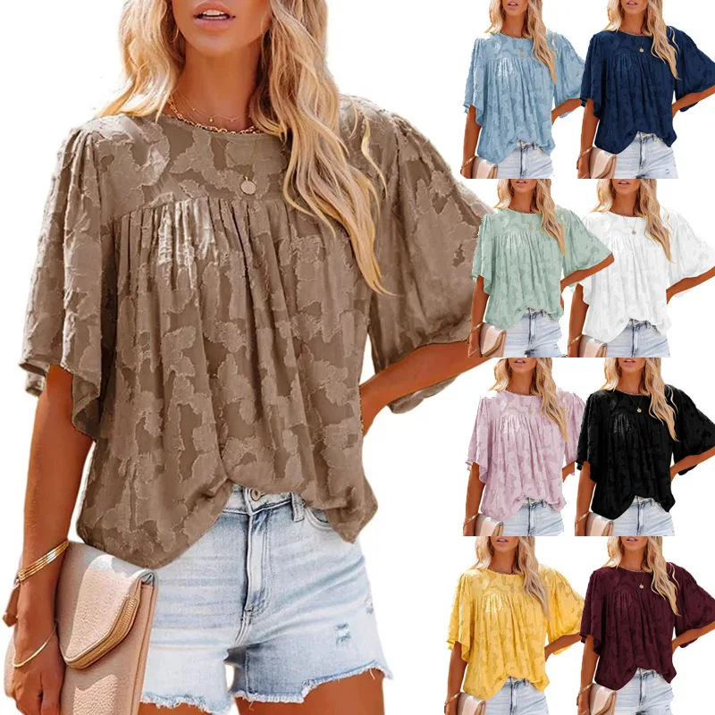 Lace Cutout Chiffon Blouse Women Summer Streetwear Flared Short Sleeve Shirt Round Neck Solid Color T-Shirt Female Loose Tops
Lace Cutout Chiffon Blouse Women Summer Streetwear Flared Short Sleeve Shirt Round Neck Solid Color T-Shirt Female Loose Tops