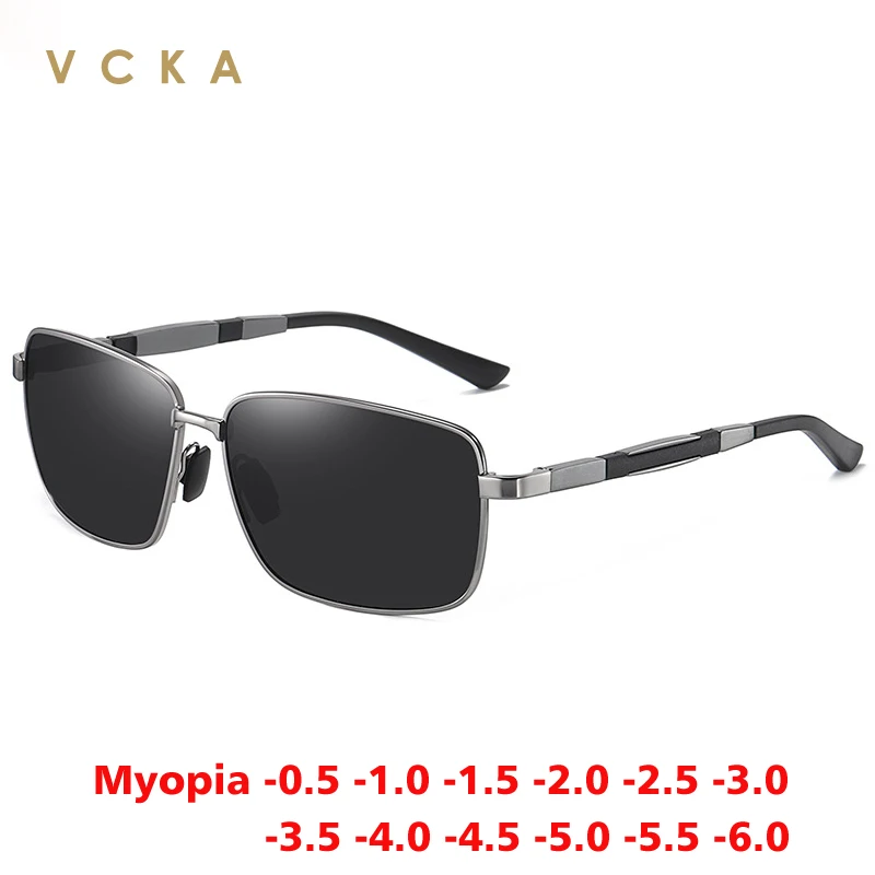 

VCKA Aluminum Magnesium Myopia Sunglasses Men Women Polarized Square Goggles Driving Custom Prescription Glasses -0.50 to -6.0