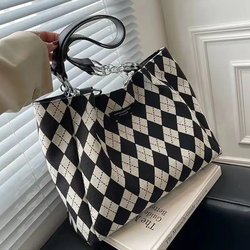 Tote Bag Women Canvas Zipper Shoulder Bag Lattice Print Ladies Casual Handbags Reusable Large Capacity Cotton Shopping Beach Bag
Tote Bag Women Canvas Zipper Shoulder Bag Lattice Print Ladies Casual Handbags Reusable Large Capacity Cotton Shopping Beach Bag