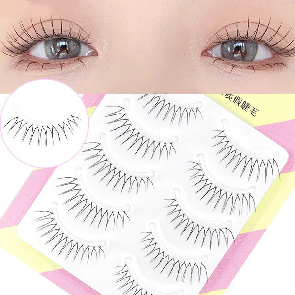 

5 Pairs U-shaped False Eyelashes Natural Wispy Lash Extension Comic Eye Transparent Stems Reusable Eyelashes Korean Eye Makeup