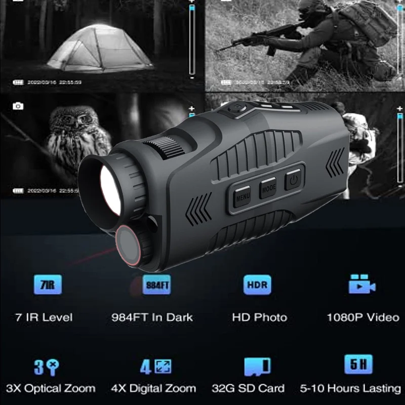R11 Monocular Infrared Night-Visions 1080P Day Night Use Photo Video Taking 5X Digital Zoom 300M Full Dark Viewing For hunting
R11 Monocular Infrared Night-Visions 1080P Day Night Use Photo Video Taking 5X Digital Zoom 300M Full Dark Viewing For hunting