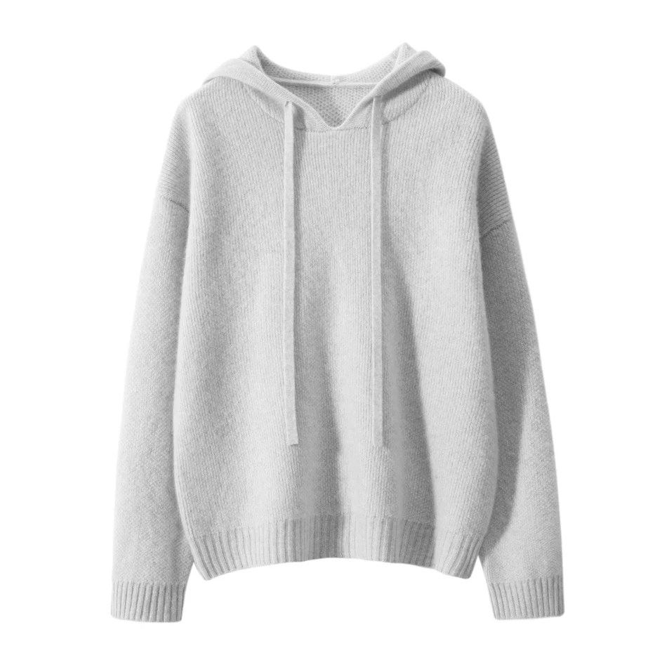 

L NIGO Autumn/Winter Grey Ribbed Wool Knit Hooded Sweatshirt Pullover #nigo97672