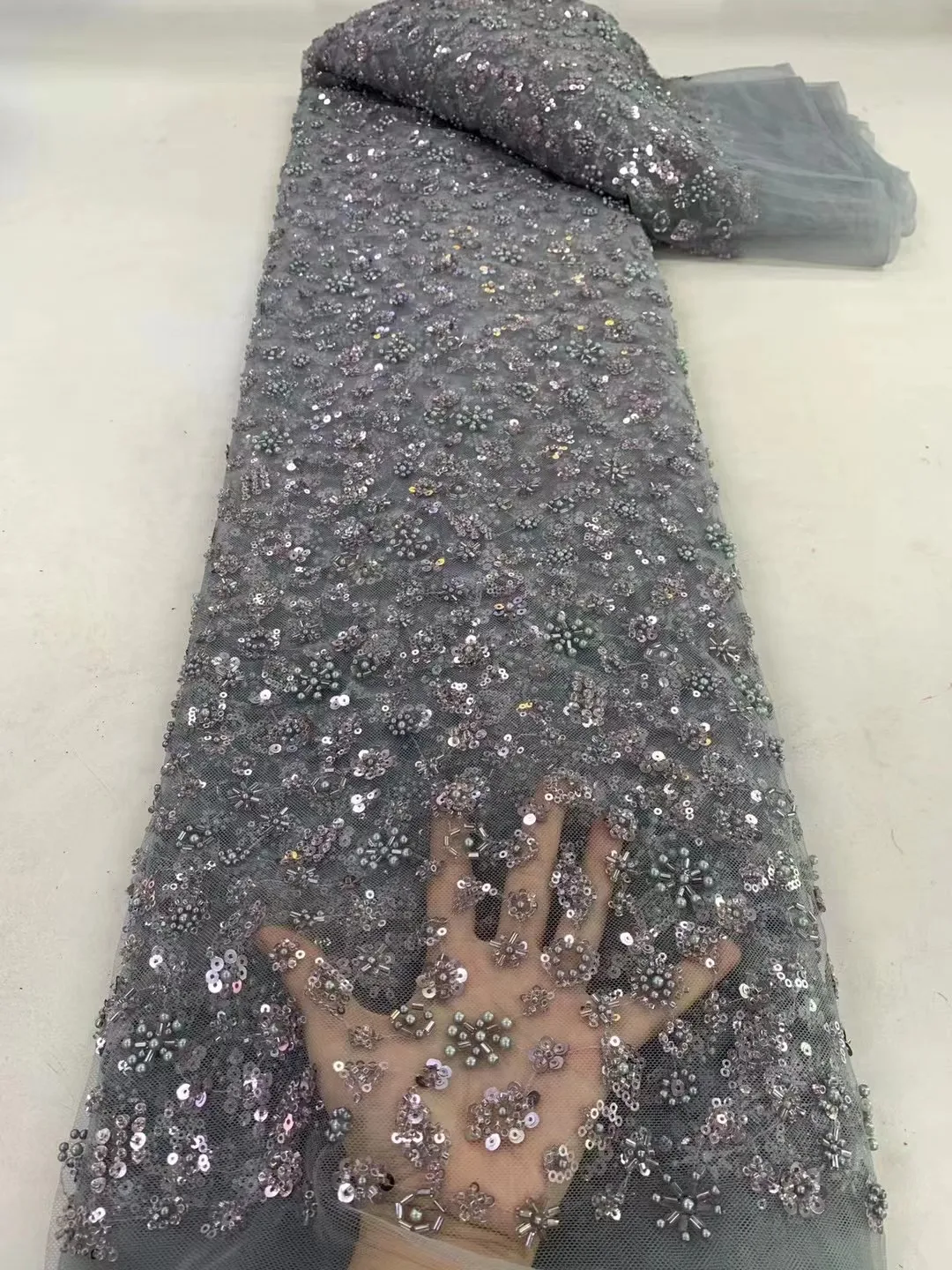 Retro and Gorgeous Grey French Handmade Bead Mesh Lace with African Sequins Fabric Tissu High Class Evening Dress
Retro and Gorgeous Grey French Handmade Bead Mesh Lace with African Sequins Fabric Tissu High Class Evening Dress