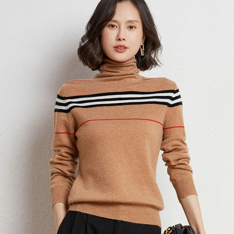 Autumn and winter new 100% pure wool striped slim sweater women's turtleneck knitted pullover soft color-blocking sweater women
Autumn and winter new 100% pure wool striped slim sweater women's turtleneck knitted pullover soft color-blocking sweater women
