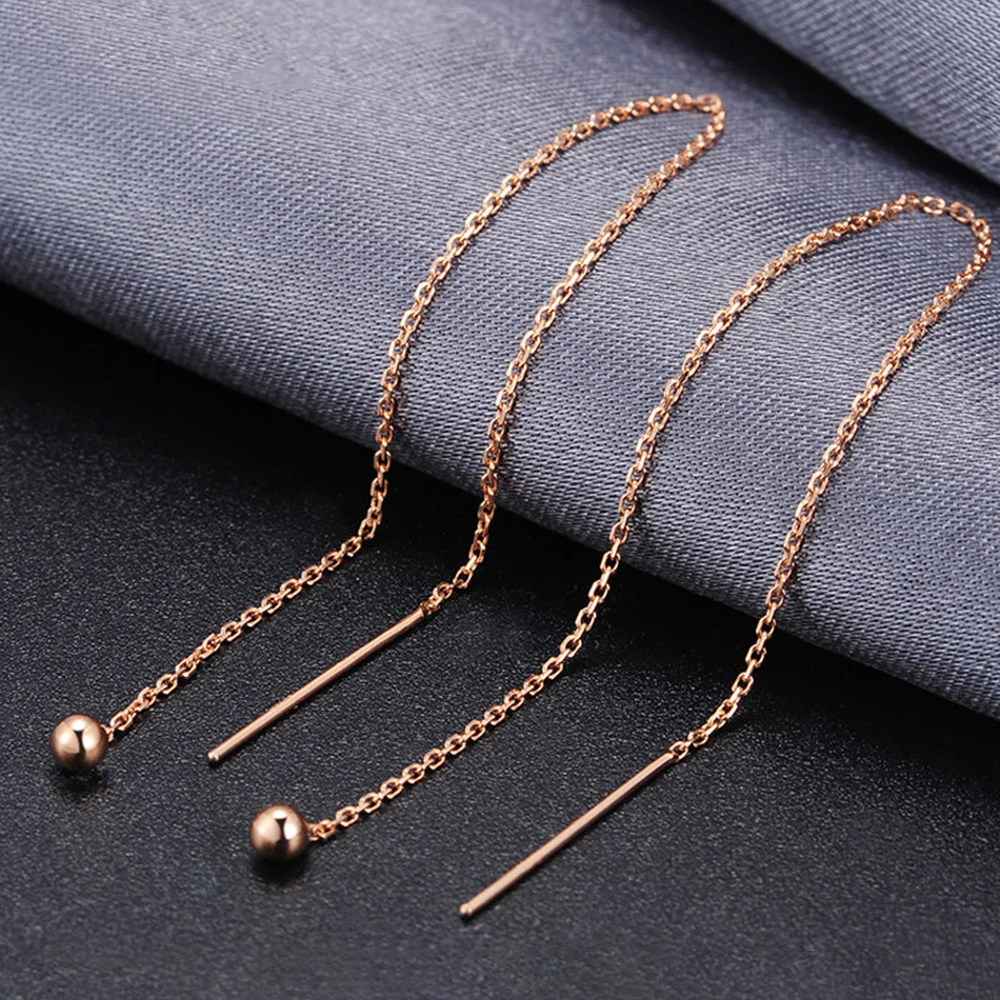 Pure Solid 18K Rose Gold Earrings Little Smooth Bead O Chain Dangle Earrings Line
Pure Solid 18K Rose Gold Earrings Little Smooth Bead O Chain Dangle Earrings Line
