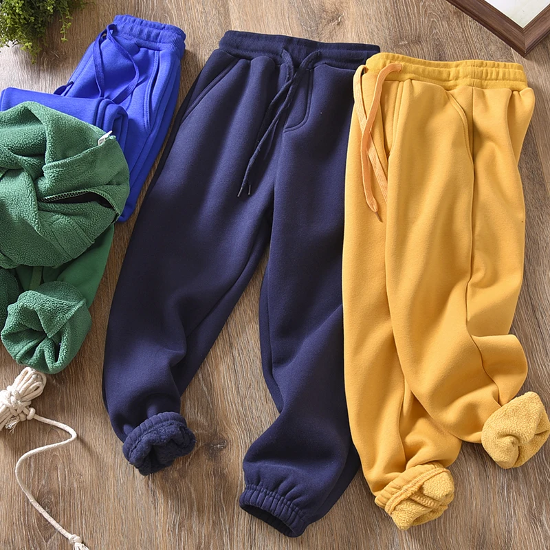 

Kids Polar Fleece Warm Pants Boys 2022 Drawstring Elastic Waist Harem Trousers Girls Casual Sweatpants Autumn and Winter Clothes