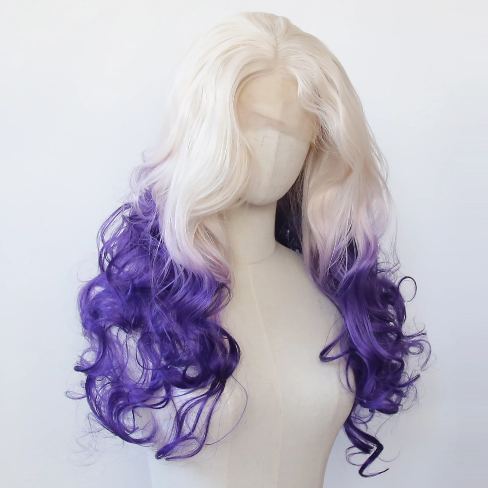 

Ombre Purple Synthetic Lace Front Wig Long Wavy Platinum Blonde Ombre Purple Lace Front Synthetic Wig Heat Resistant Fiber Hair