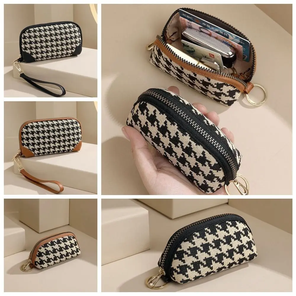 

Pu Leather Long Style Wallet Car Key Bag Canvas Square Change Purse Card Holder Money Clip Houndstooth Zipper Purse Girls