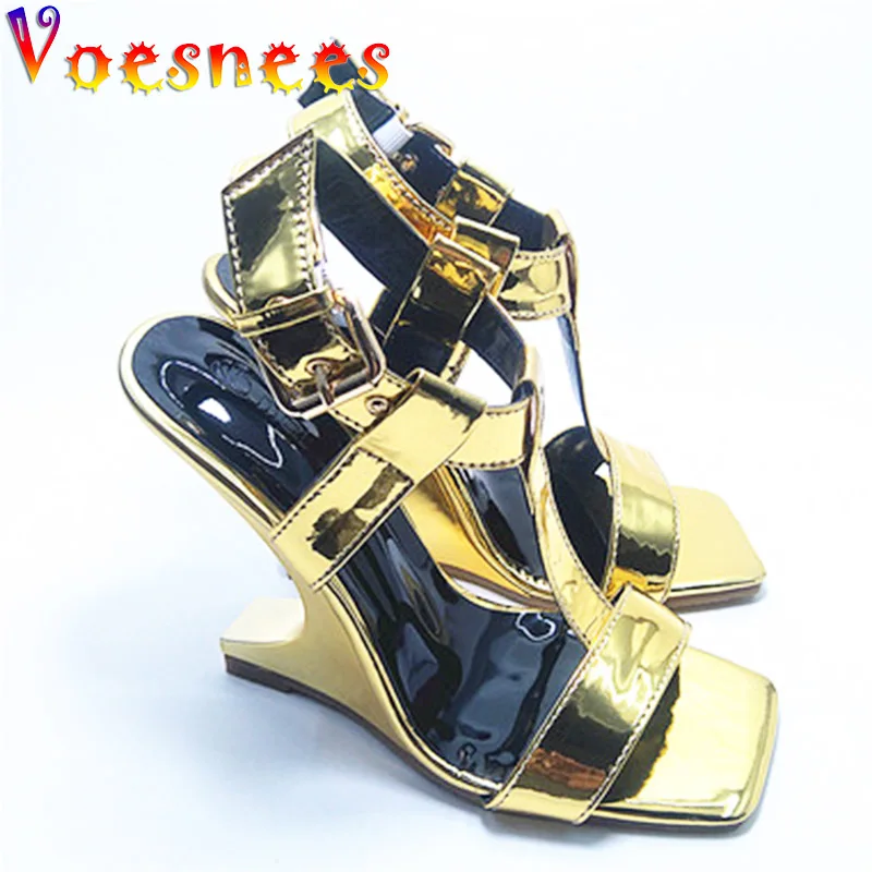 Strange Style Summer Wedges Sandals Super Model Stage Shoes Gold No Heel Women Pumps 10CM Fashion Party Square Head High Heels
Strange Style Summer Wedges Sandals Super Model Stage Shoes Gold No Heel Women Pumps 10CM Fashion Party Square Head High Heels