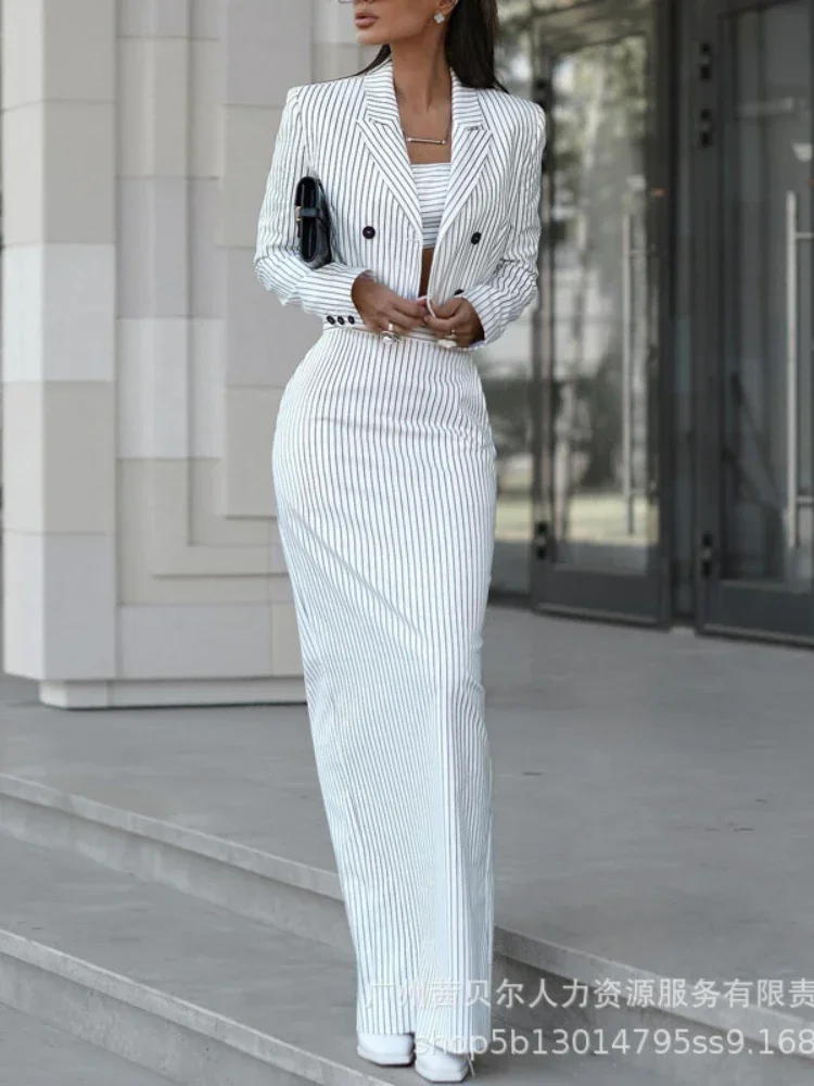 Two Piece Sets Striped Women Matching Sets Full Sleeve Short Coats Blazer Top Casual Long Skirt Set Splice Autumn Spring 2024
Two Piece Sets Striped Women Matching Sets Full Sleeve Short Coats Blazer Top Casual Long Skirt Set Splice Autumn Spring 2024