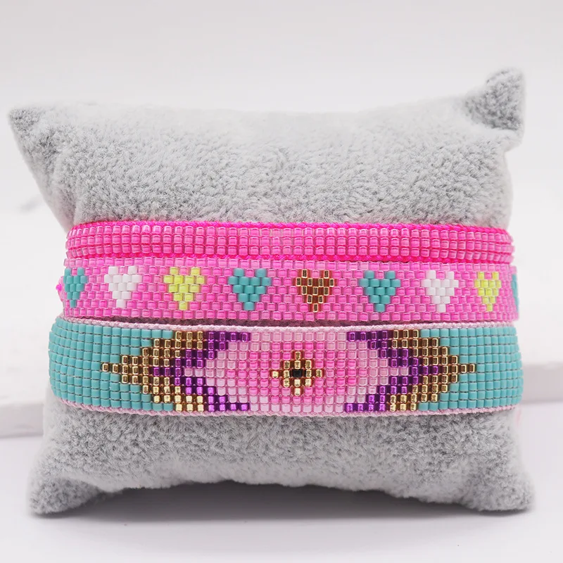 

Beaded bracelet Geometry Heart-shaped Design Originality Hand knitting Bohemia Adjustable Tide Simple Rice bead bracelet set