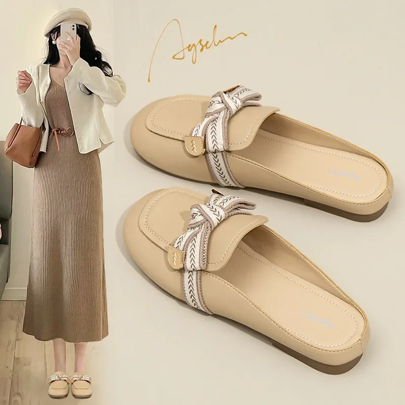 

H38 Augushideng baotou slippers women's outer wear 2023 summer new gentle fairy style fashion Muller single shoes trend