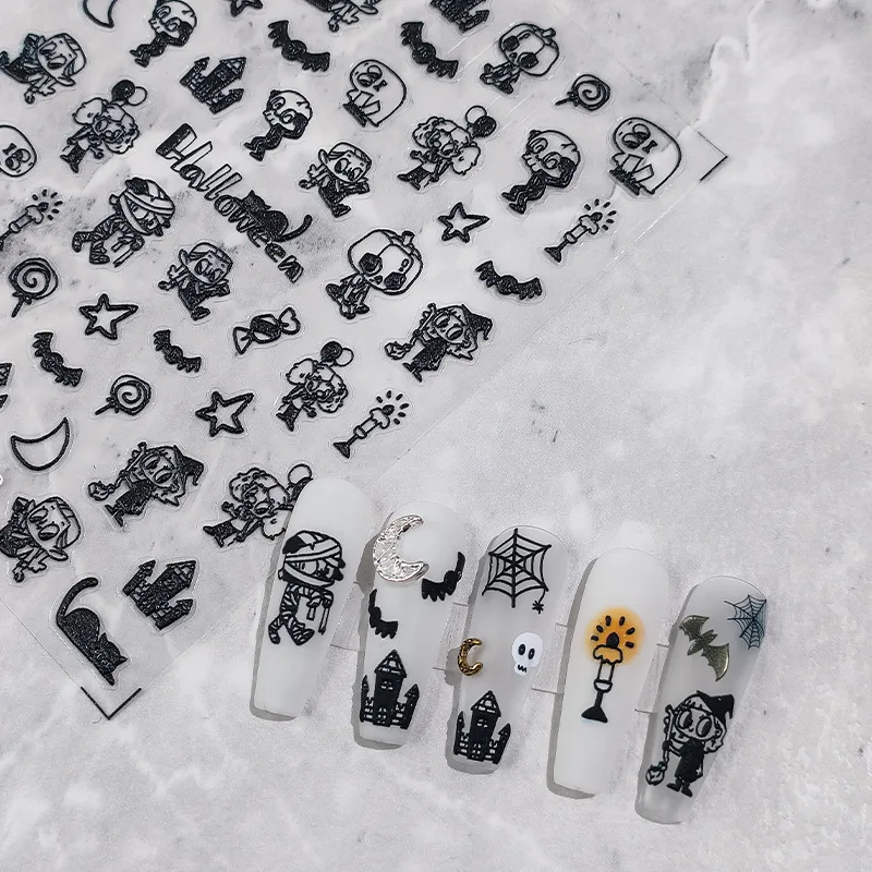 5D/3D Halloween Design Nail Art Stickers Black Nail Decals Pumpkin Mask Slider Foils Manicure Embossed Nail Stickers
5D/3D Halloween Design Nail Art Stickers Black Nail Decals Pumpkin Mask Slider Foils Manicure Embossed Nail Stickers