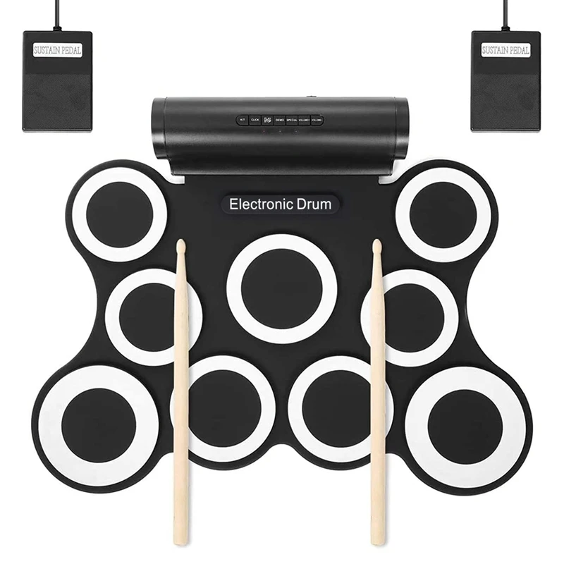 

Electronic Drum Set 9 Pads Roll-Up Practice Drum Set Electronic Drum Kit For Kids And Adult Beginner Drummers Great Gift