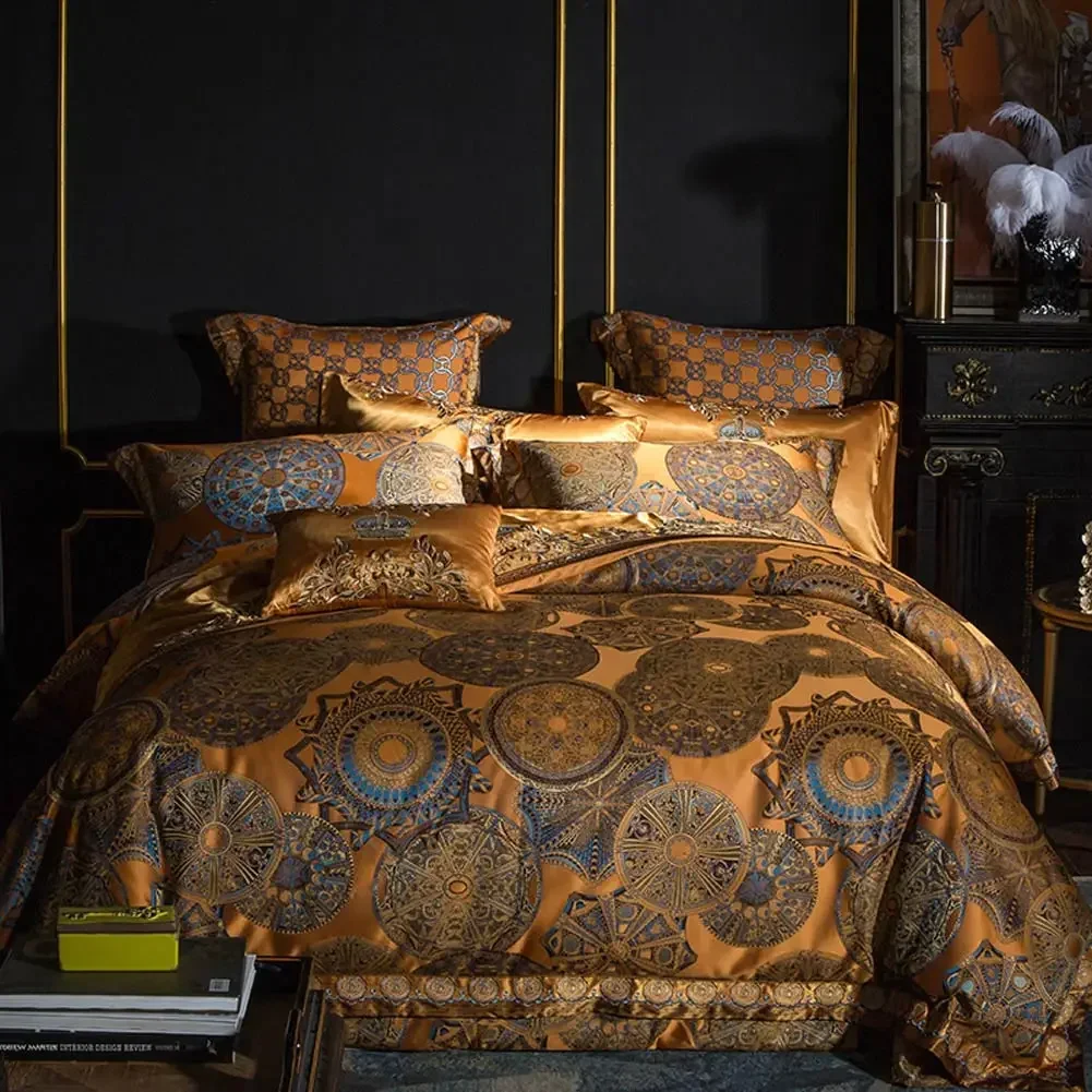 

Best Svetanya Golden Jacquard European Baroque Bedding Set Queen King Size Linens (thin Sheet Cover) Thick Pillowcase Comforter