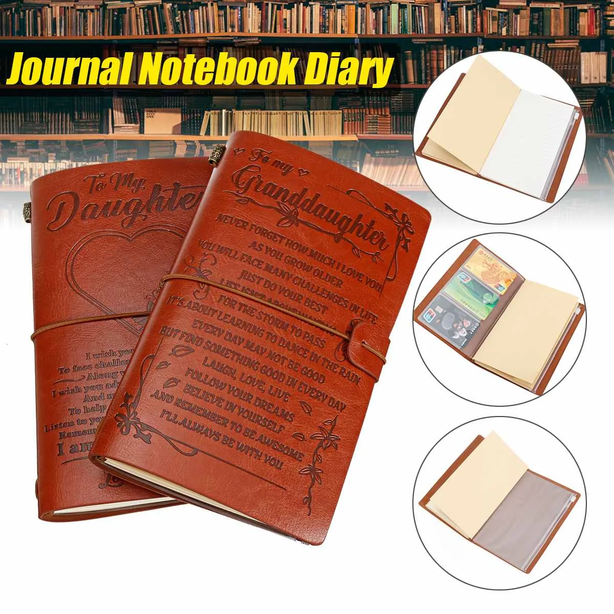 20x12cm Engraved Leather Journal Notebook Diary To My Daughter Face Challenges Love Mon | Канцтовары для офиса и дома
