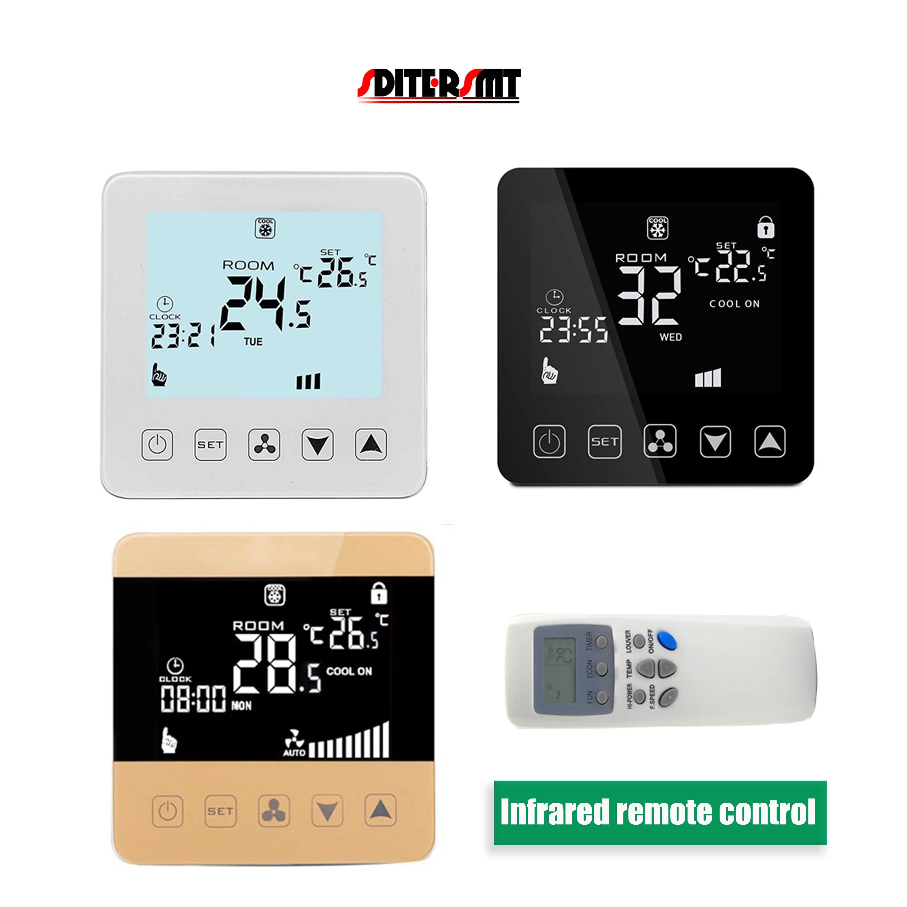 SDITERSMT EU Thermostat Wireless Remote Control for Fan Coil Unit 2P/4P Valve Heating Cooling Key Lock
SDITERSMT EU Thermostat Wireless Remote Control for Fan Coil Unit 2P/4P Valve Heating Cooling Key Lock