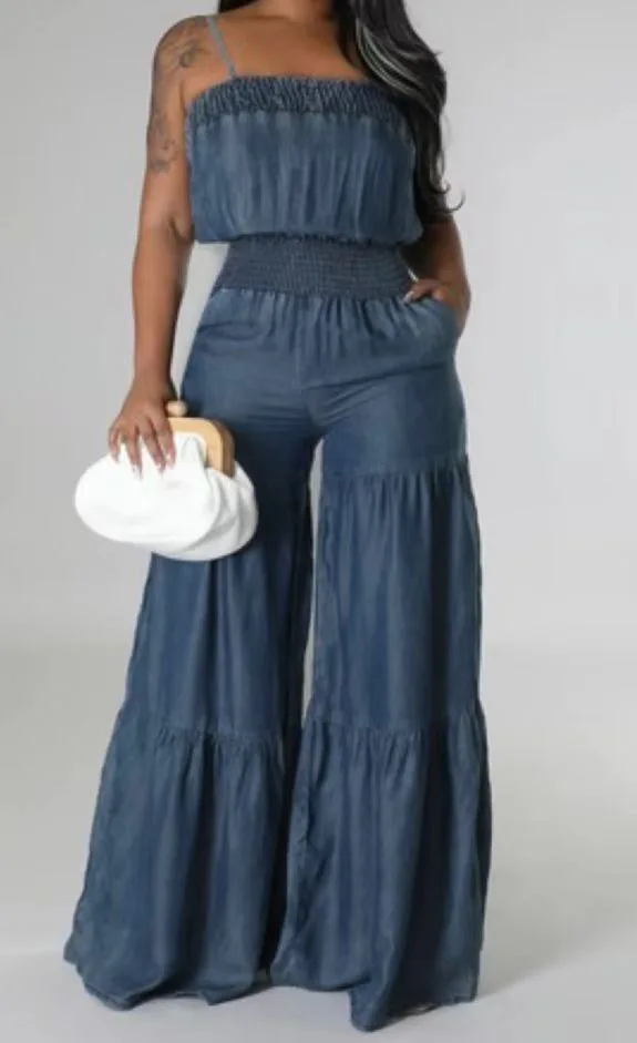 2023 Summer New Spaghetti Strap High Waist Lantern Wide Leg Jumpsuit Fashion Casual Women Sexy Elastic Denim Jumpsuit Streetwear 
2023 Summer New Spaghetti Strap High Waist Lantern Wide Leg Jumpsuit Fashion Casual Women Sexy Elastic Denim Jumpsuit Streetwear