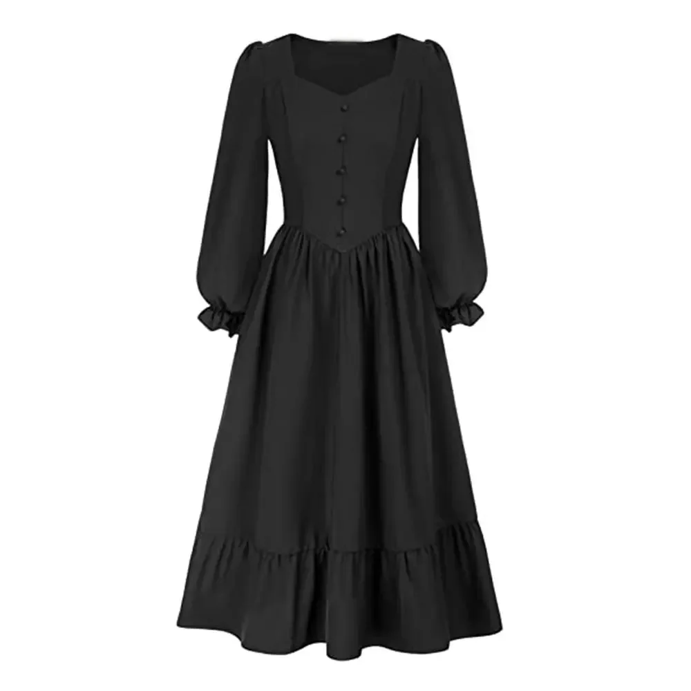 Women Costume Vintage Tiered Gothic Dress Long Sleeve V-Neck Elastic Waist A-Line Dress Renaissance Pleated Maxi Black Dress
Women Costume Vintage Tiered Gothic Dress Long Sleeve V-Neck Elastic Waist A-Line Dress Renaissance Pleated Maxi Black Dress