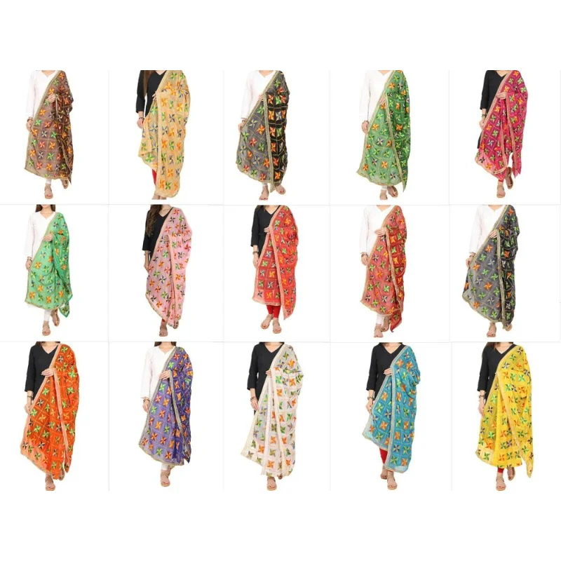

Dupatta Chiffon Stole Scarf Wrap Indian Embroidered Phulkari Scarves European and American Fashion Trend