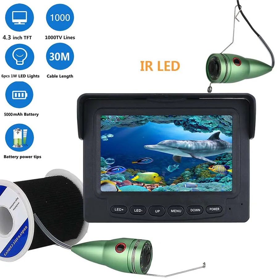 

15M/30M 1000TVL Fish Finder HD Video Recording Underwater Ice Fishing Camera 4.3" LCD Monitor 6PCS LED Night Vision Fishfinder