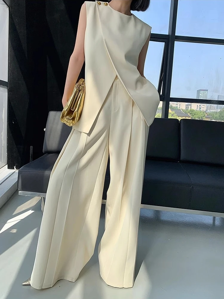Women Fashion Blazer Vest Set OL Elegant Sleeveless Top + Wide Leg Trousers Pantsuit Slim Skirt Outfits Korean Summer Clothes
Women Fashion Blazer Vest Set OL Elegant Sleeveless Top + Wide Leg Trousers Pantsuit Slim Skirt Outfits Korean Summer Clothes