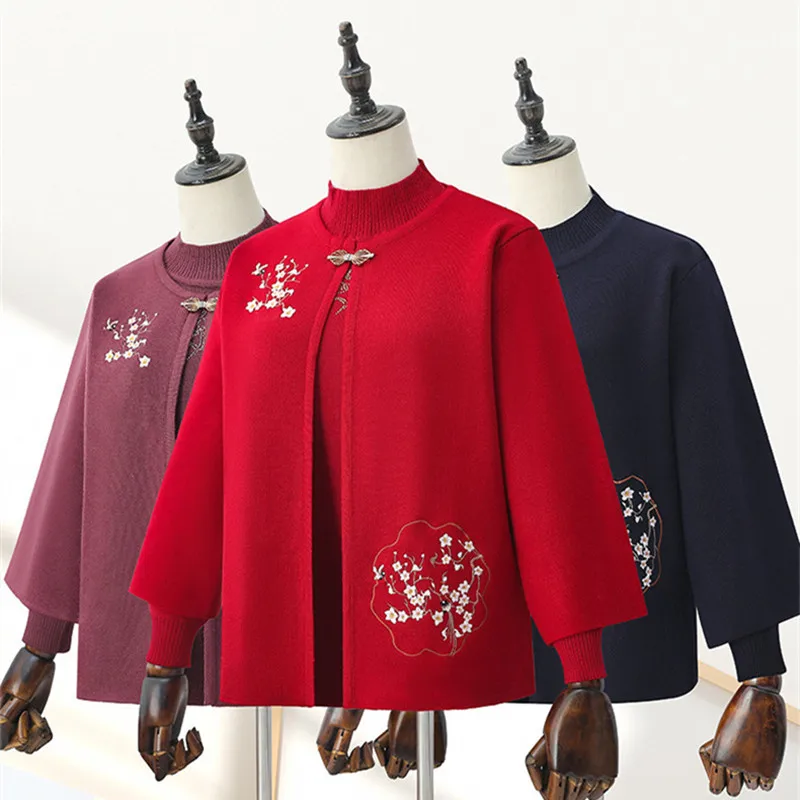 Two-piece Set For Middle-aged Mother Embroidery Grandma Long Sleeve Base Sweater Cardigan Coat Knitwear Women Spring Autumn Tops
Two-piece Set For Middle-aged Mother Embroidery Grandma Long Sleeve Base Sweater Cardigan Coat Knitwear Women Spring Autumn Tops