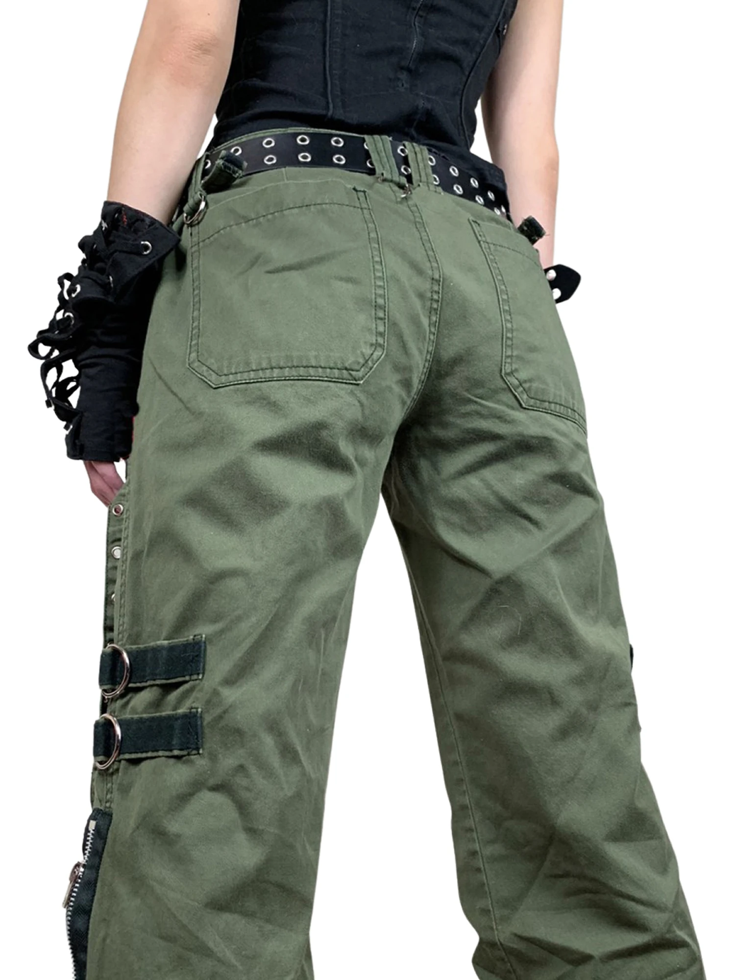 

Women s Stylish Khaki Cargo Pants Trendy Low-Waist Zipper Fly Trousers with Multiple Pockets for Ladies Autumn Fashion