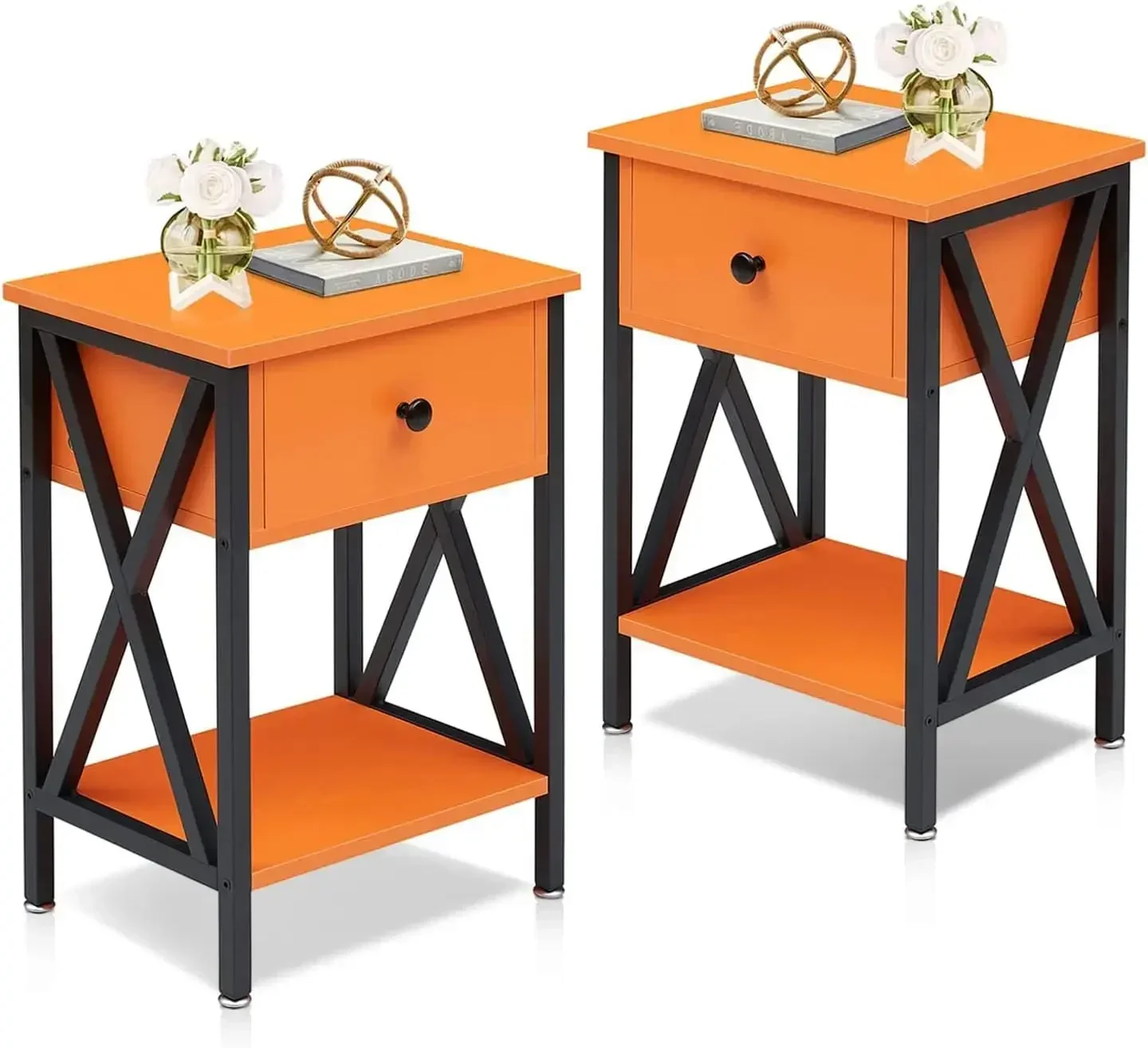 Nightstands End Table X-Design with Drawer and Storage Shelf for Living Room Bedroom, Set of 2, Classic Orange
Nightstands End Table X-Design with Drawer and Storage Shelf for Living Room Bedroom, Set of 2, Classic Orange