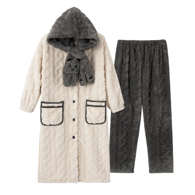 Cartoon Hooded Nightgown Winter Pajama Pants Set Women Flannel Coral Thick Warm Couple Pajamas Female Sleepwear Homewear
Cartoon Hooded Nightgown Winter Pajama Pants Set Women Flannel Coral Thick Warm Couple Pajamas Female Sleepwear Homewear