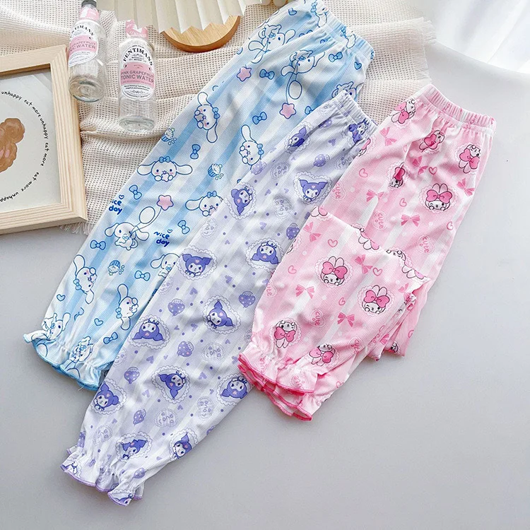 

Summer Sanrio Cinnamoroll Kids Pants Baby Mymelody Kuromi Girl Boy Trousers Cotton Spring Loose Anti Mosquito Pants for Children