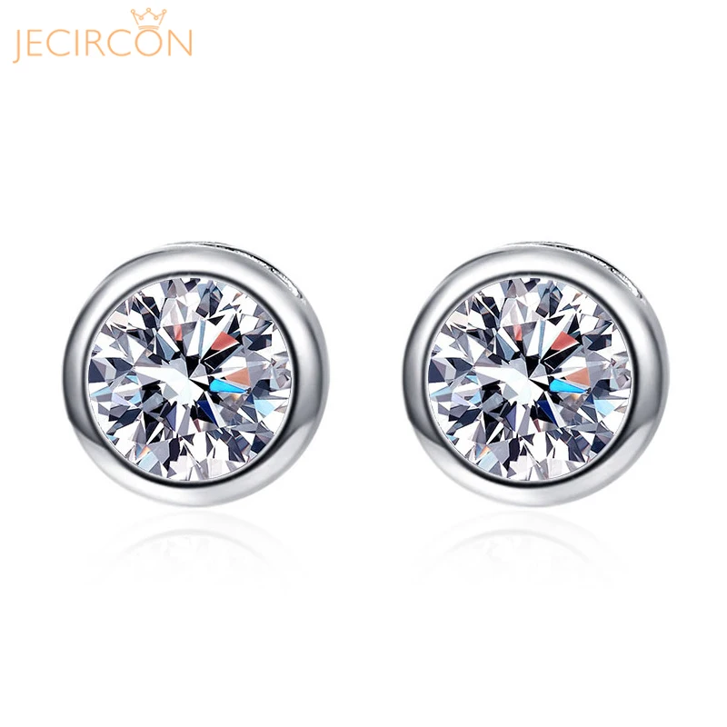 

JECIRCON 0.5/1ct Moissanite Earrings for Women Korean Geometric Platinum Simple Ear Studs 925 Sterling Silver Bubble Ear Jewelry