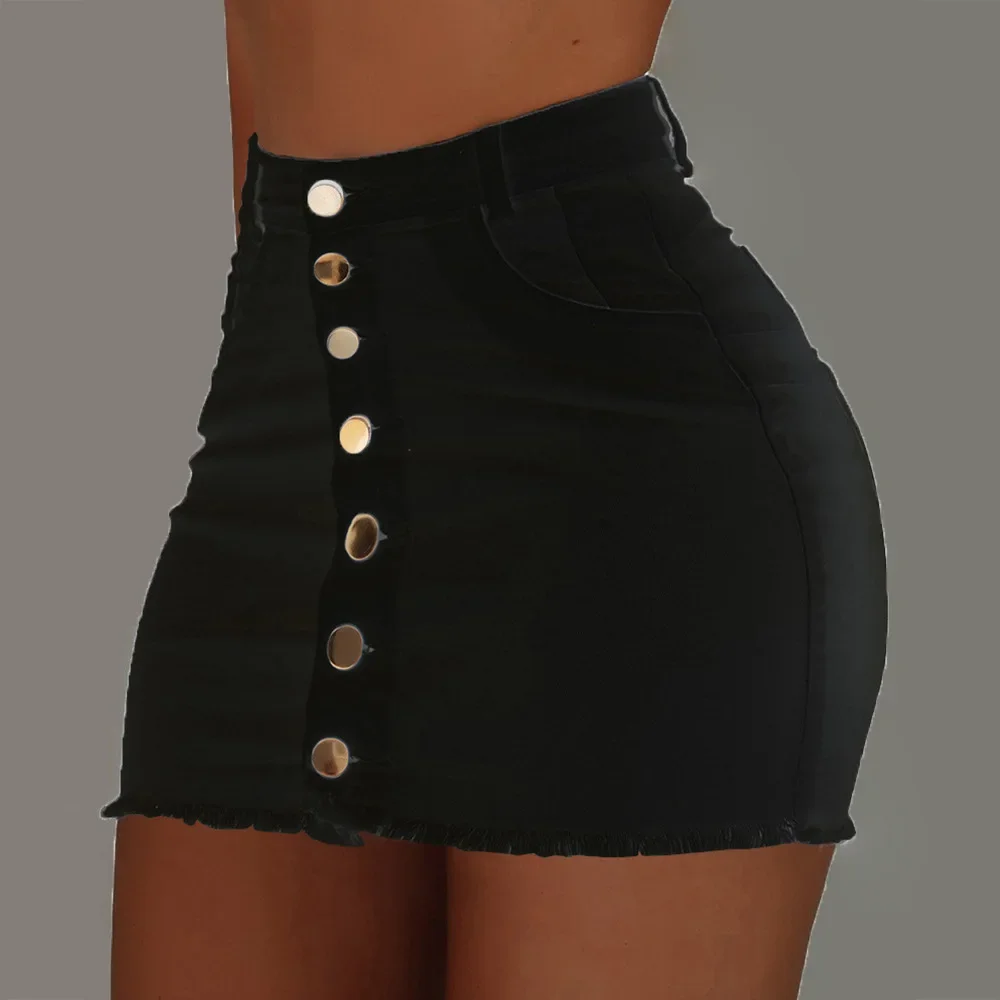 

Сексуальная Женская джинсовая юбка, однотонная облегающая короткая юбка на пуговицах, летняя шикарная джинсовая мини-юбка с карманами, женская одежда Y2k, Корейская черная