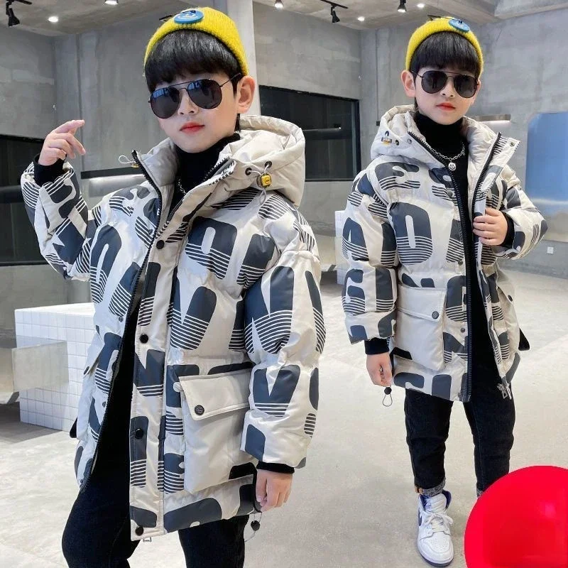 

New Boys Winter Coat Padded Jacket Plus Velvet Thickening Parkas Fashiona Korean Hooded Casual Outerwear Handsome Warm Kids Tide