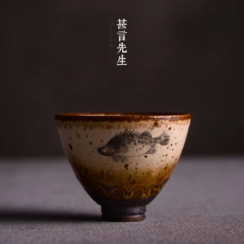 

Mr. Shi Yan Hand-Painted Kung Fu Tea Cup Jingdezhen Tea Cup Master Cup Gracked Glaze Supportable Stoneware Flambe Tea Cup Tea