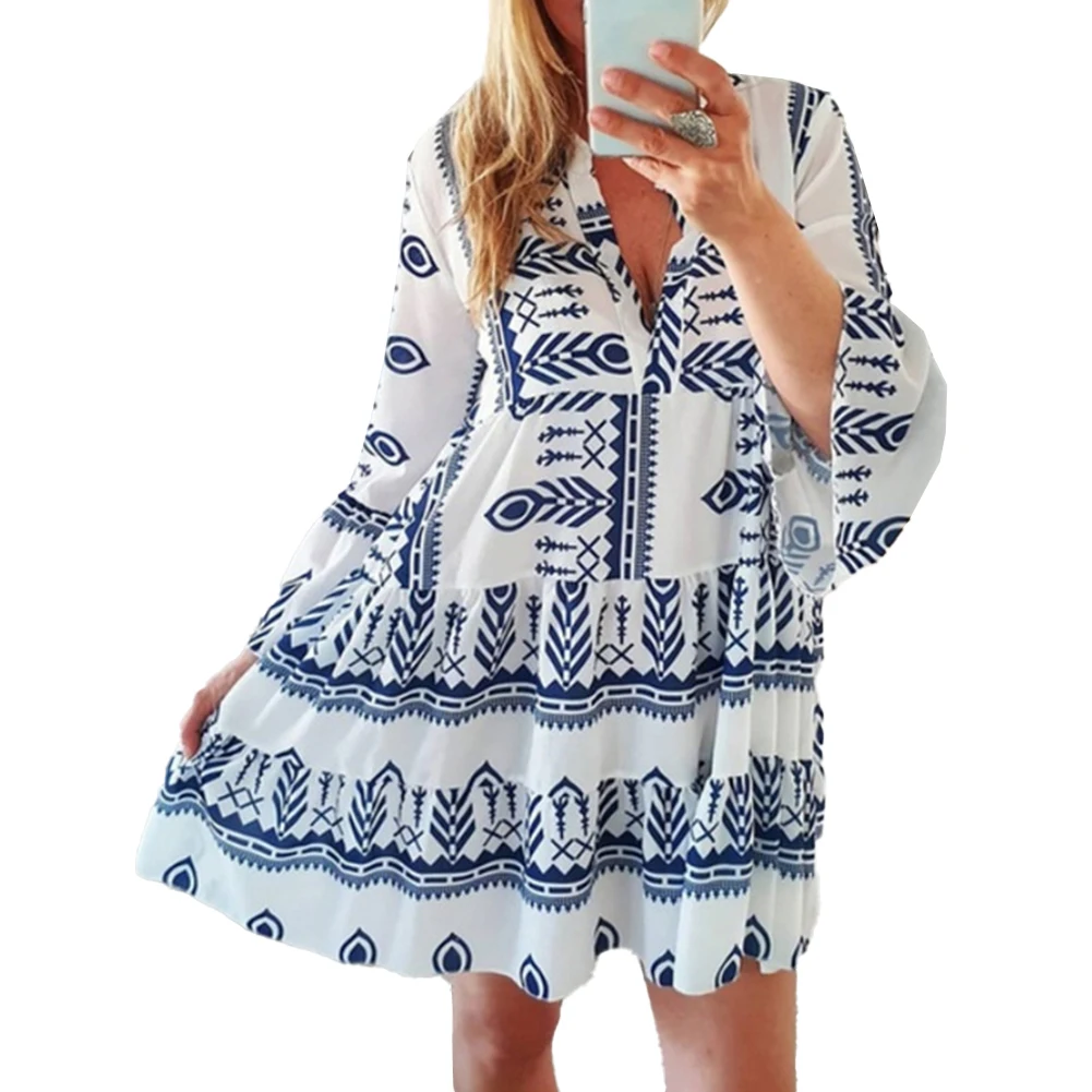 Vintage Dress Women V Neck Short Boho Dress Ladies Casual Printed Summer Beach Dress Holiday Party Sundress Vestidos De Mujer
Vintage Dress Women V Neck Short Boho Dress Ladies Casual Printed Summer Beach Dress Holiday Party Sundress Vestidos De Mujer