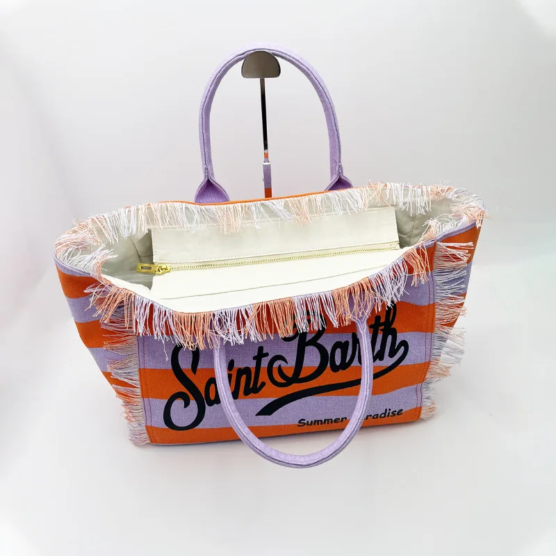 SAINT BARTH European & American Striped Canvas Tote Bag 3 Sfbde95e8ae744bb696188422e51ebda8g