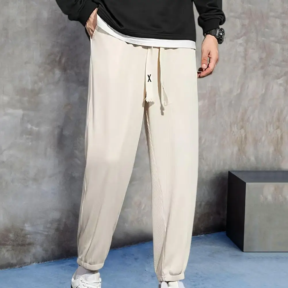 Men Trousers Bound Feet Drawstring Summer Pants Loose Polyester Elastic Waist Sport Pants Solid Color Polyester Male Trousers
Men Trousers Bound Feet Drawstring Summer Pants Loose Polyester Elastic Waist Sport Pants Solid Color Polyester Male Trousers