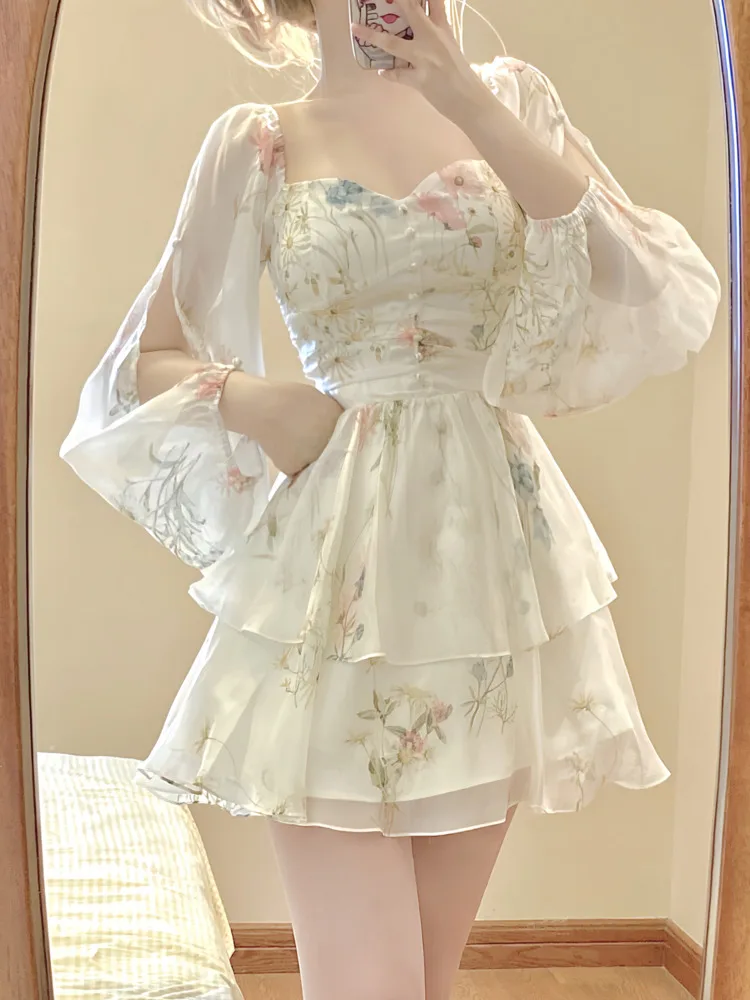 French Elegant Floral Mini Dress Chiffon Long Sleeve Evening Party Dress Women Holiday Beach Boho Fairy Dress Korean 2023 Robes
French Elegant Floral Mini Dress Chiffon Long Sleeve Evening Party Dress Women Holiday Beach Boho Fairy Dress Korean 2023 Robes
