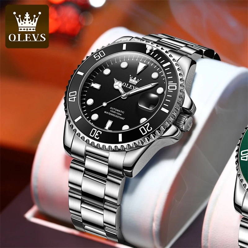 

OLEVS Brand Fashion Mechanical Watch for Men Stainless Steel Waterproof HD Luminous Calendar Mens Watches Relogio Masculino