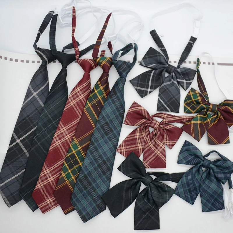 

Student Shirt Necktie Women College Style JK Plaid Uniform Lazy Adjustable Knot Ties For Girls Apparel Accessories