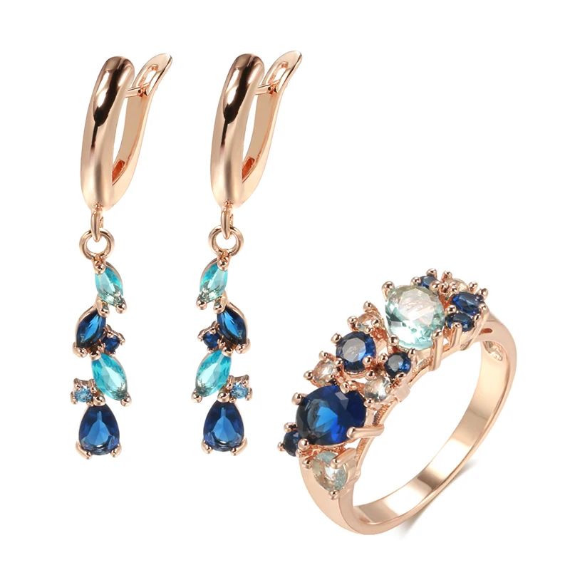 Kinel New Blue Natural Zircon Long Earrings Ring Sets for Women Trendy 585 Rose Gold Ring Romantic Vintage Wedding Jewelry Sets
Kinel New Blue Natural Zircon Long Earrings Ring Sets for Women Trendy 585 Rose Gold Ring Romantic Vintage Wedding Jewelry Sets
